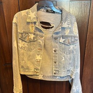 Star-Patterned Gray Denim Jacket